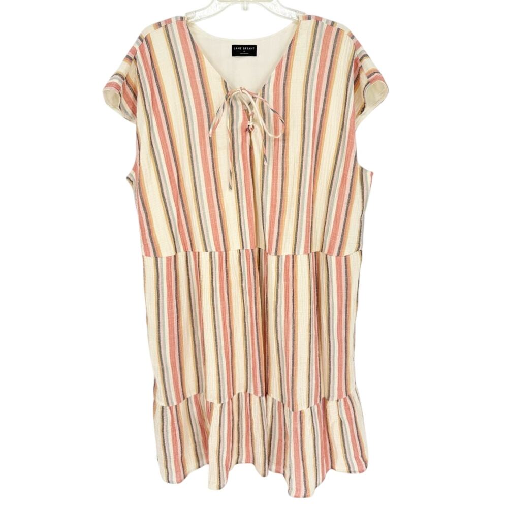 Lane Bryant Dolman-Sleeve Midi‎ Swing Dress Striped With Lace-Up Detail Size 20 - Picture 5 of 15
